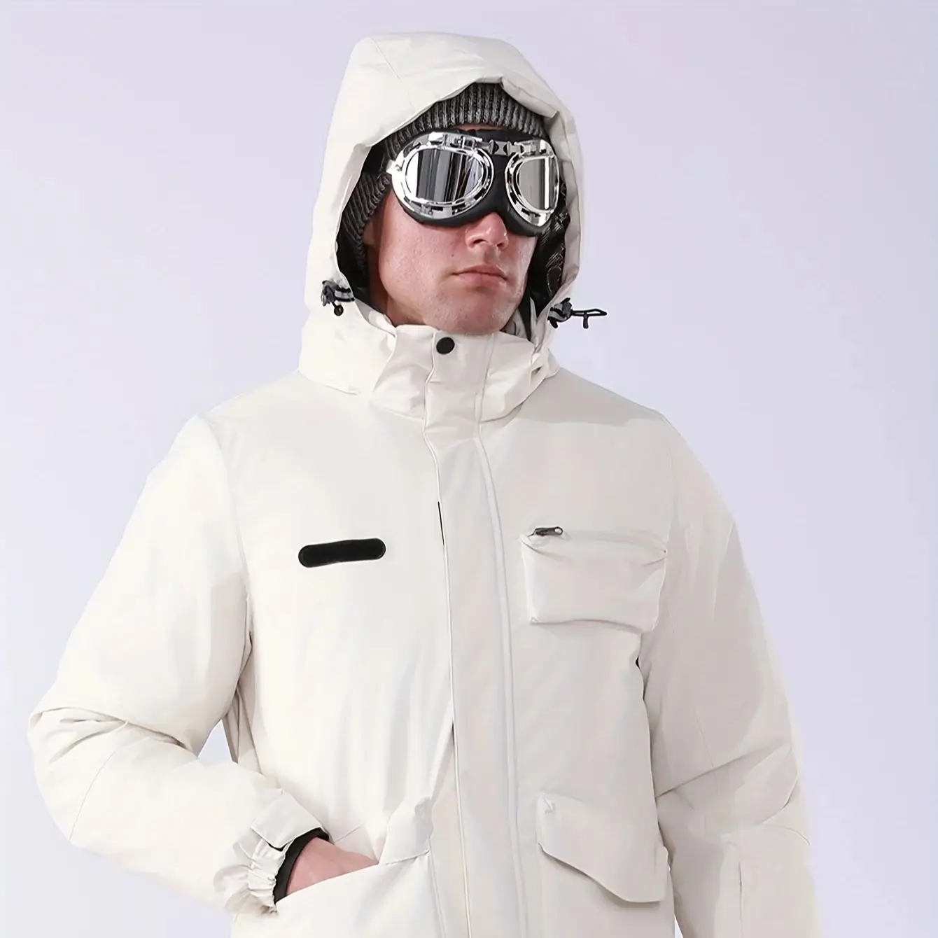 سترة وسراويل تزلج شتوية للرجال - مقاومة للرياح، دفء سميك للتزلج على الجليد والرياضات الخارجية، بغطاء للرأس مع جيوب #2