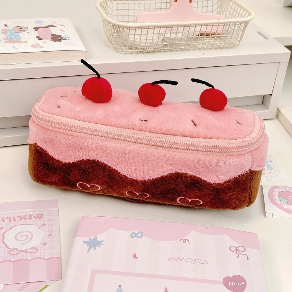 Durable Pencil Case Large Capacity Soft Touch Pen Bag Cherry Cake Design Stationery Organizer Bag Students