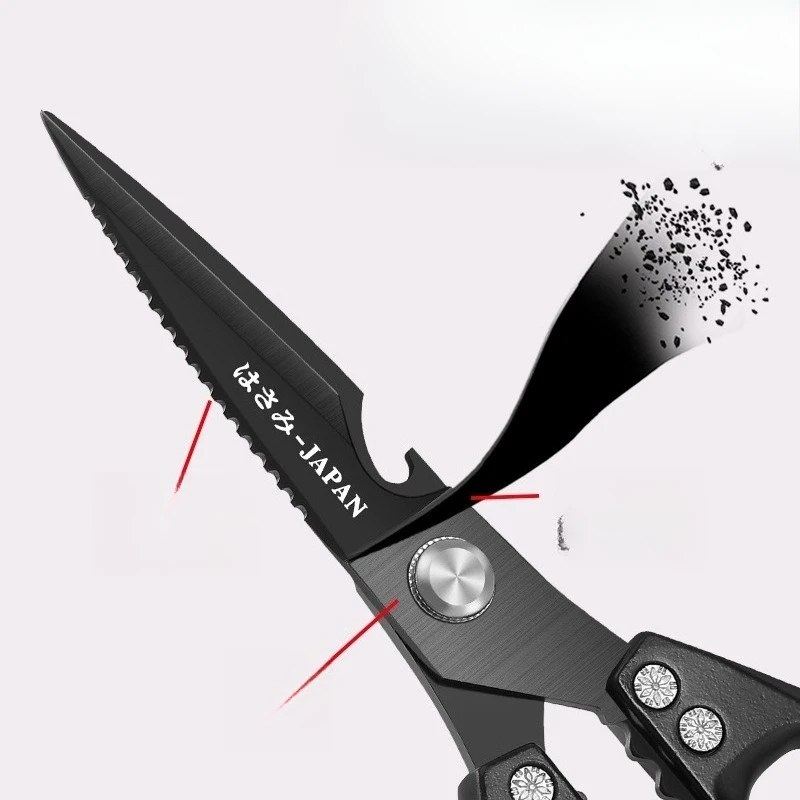 Japanese Kitchen Scissors Household Black Titanium Stainless Steel Multi-functional Scissors for Chicken Bones and Fish Killing