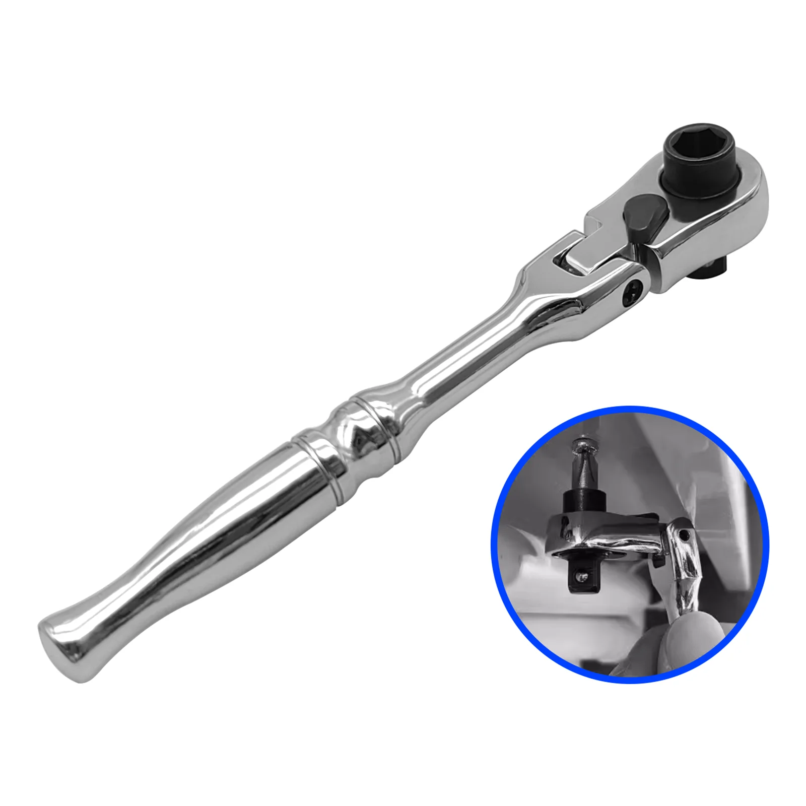 Generic 1/4 inch Flex Head Ratchet Wrench Repair Parts Metal Accessories Flexible Swivel Head Socket Ratchet Wrench Hand Tool