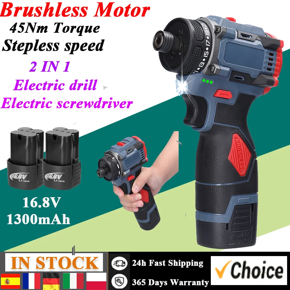 16.8V Electric Screwdriver 45Nm Brushless Motor for Home Appliances Furniture Installation Automotive Electronics Repairing