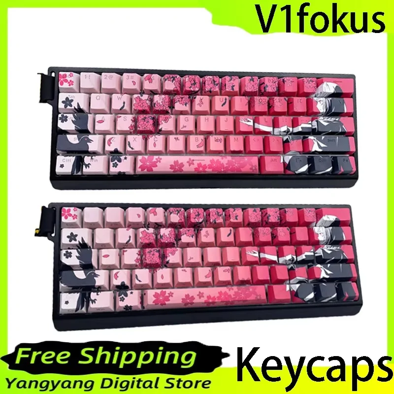 Raven Sakura mechanical keyboard keycaps for WOOTING keyboards PBT sublimation five-sided printing side engraved keycaps