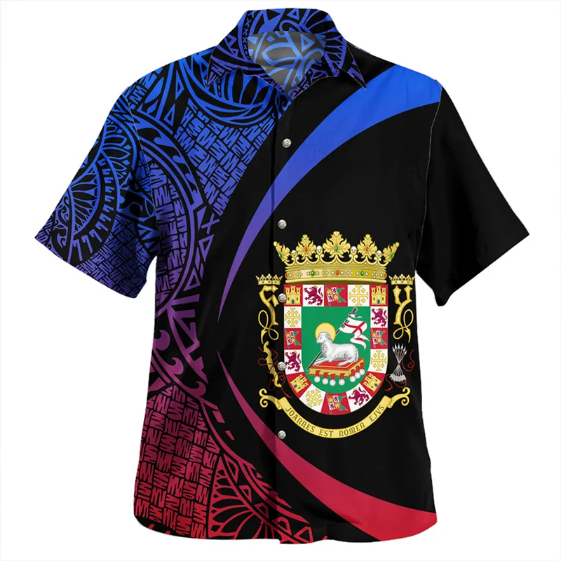 

Summer Harajuku 3D Printing Polynesia National Flag Shirts Polynesia Coat Of Arm Graphic Short Shirts Men Fashion Cool Clothing