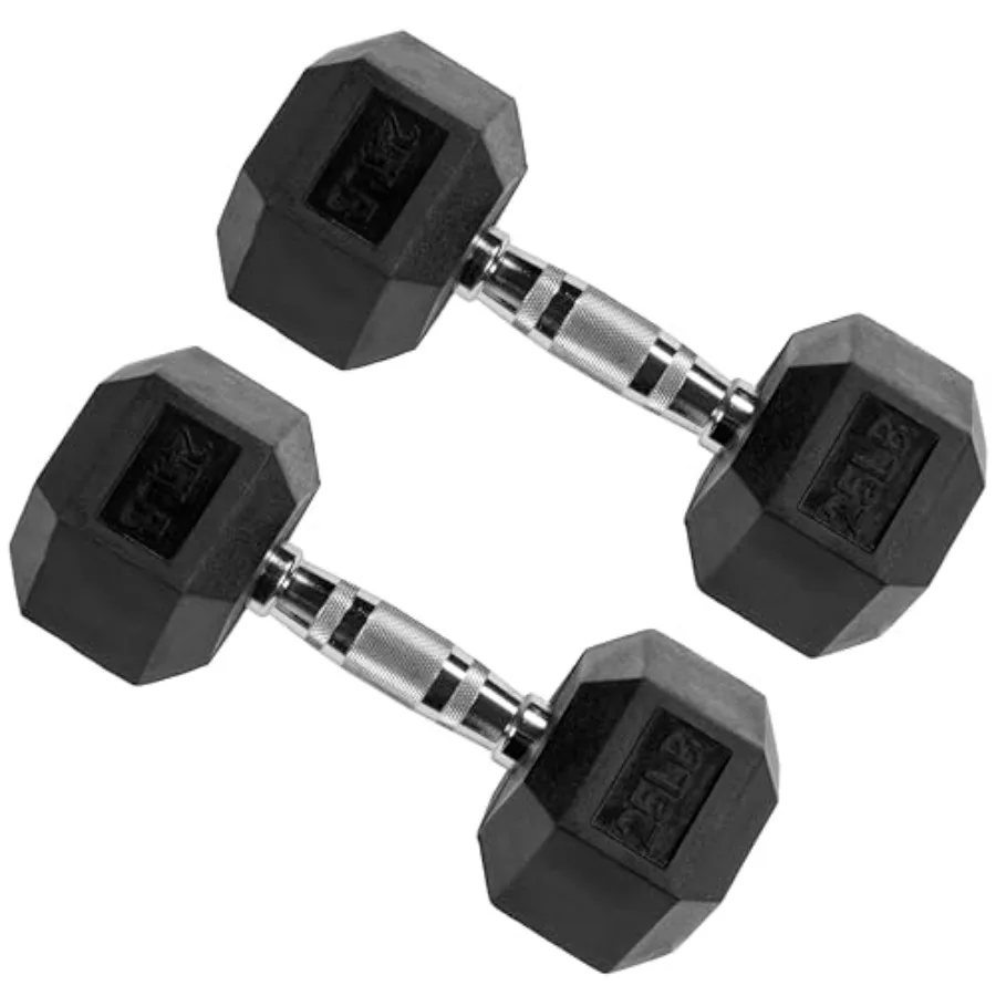 

Signature Fitness Premium Rubber Encased Hex Dumbbell for Home Gym Use Black Durable Rubber Coating High Weight Capacity