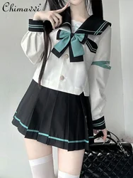 Japanese JK Original Sailor Suit Sweet Cute Student Stitching Sleeves Slim Shirt Top and Skirt Girl's Skirt Sets Two-Piece Set