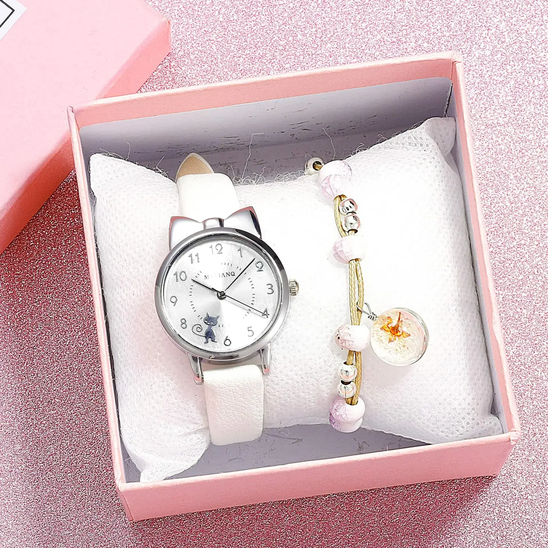 Children's Watch Girl Junior High School Student Korean Version Leisure Cute Cat Girl Pointer Electronic Quartz Watch