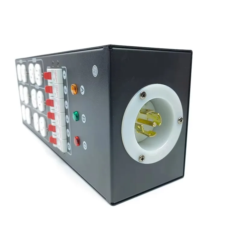 Portable 32A US Plug 6-Way US Gauge Distribution Box for Stage Lighting 3-Phase 5-Wire Electrical Cabinet