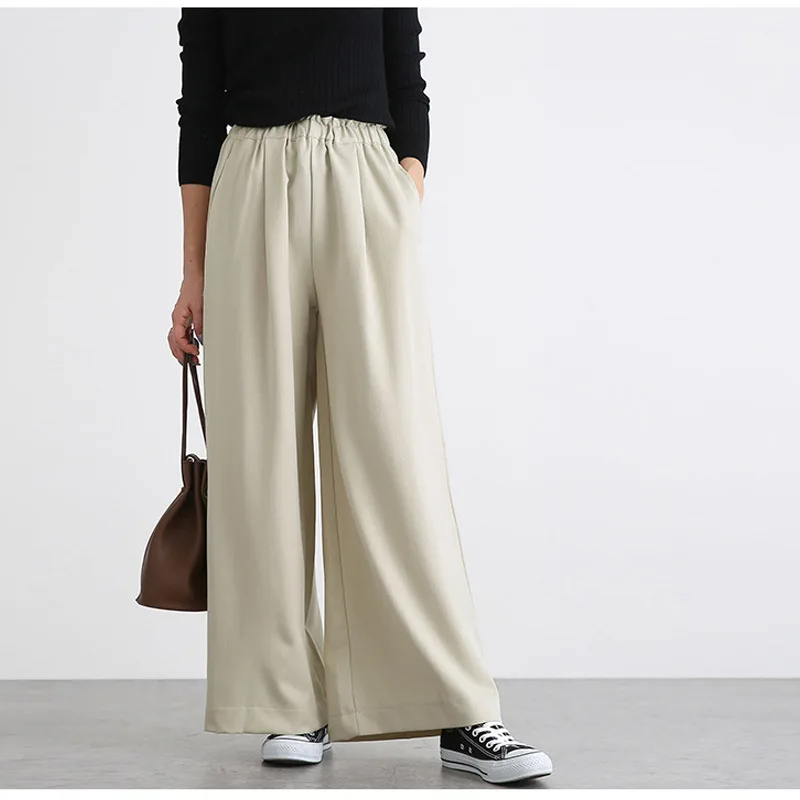 

2024 Japanese Loose Straight Pants Women Casual Elastic High Waisted Wide Leg Pants Vintage Autumn Spring Office Lady Trousers