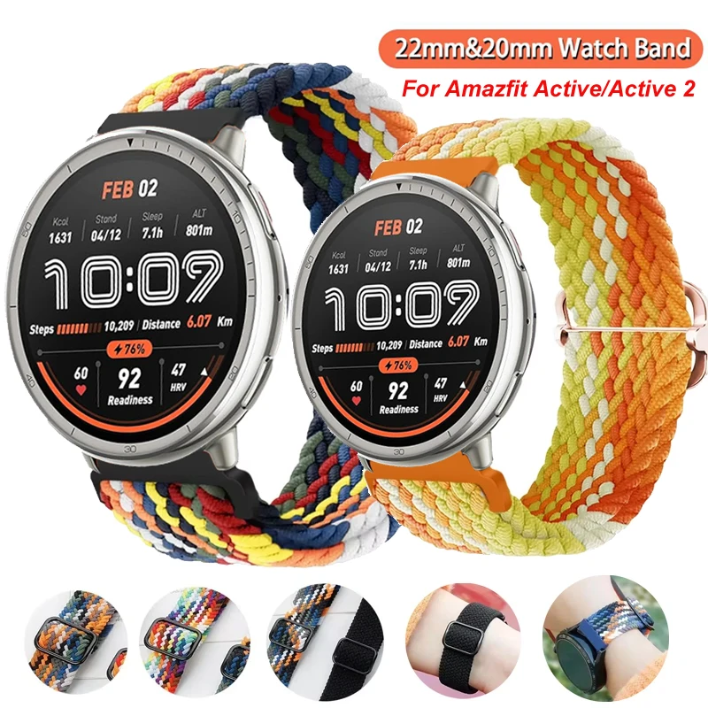 22mm 20mm Braided Solo Loop For Amazfit Active/Active 2/Bip 3 3Pro Bip 5 5 Unity Bracelet Strap For Amazfit GTR 4 GTS 2 3 4mini