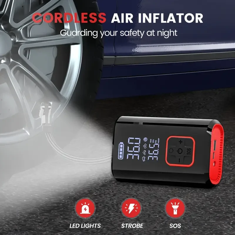 Portable Cordless Air Pump 150PSI Fast Inflation TYPE-C/USB Rechargeable with LED Light for Car Tires Bikes Balloons Inflatables