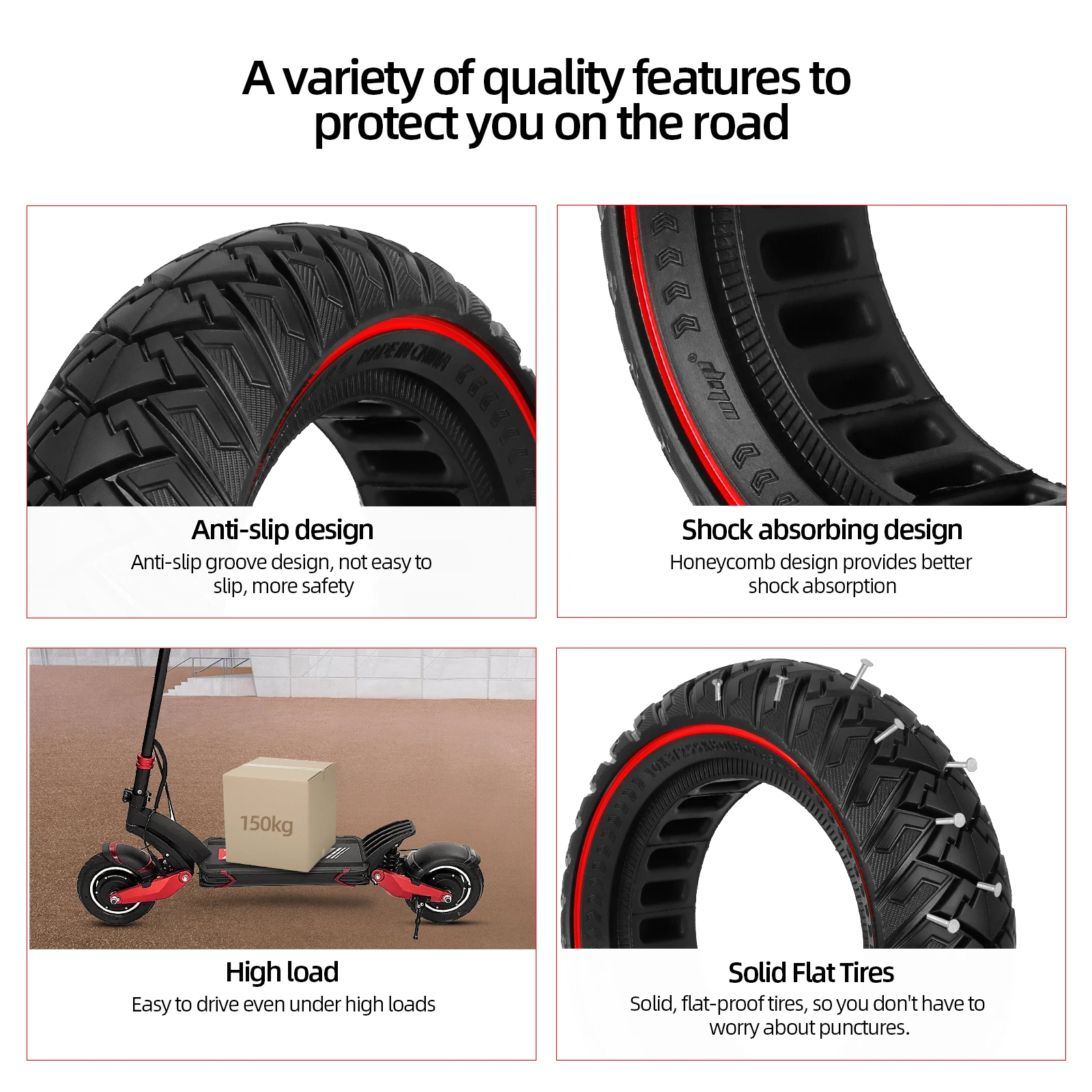 ULIP 10x3 Thickened Off-road Stab-proof Solid Tire For Zero 10x/Kaabo Mantis 10/Kugoo M4 Pro Scooter With 255x80 80/65-6 Tire