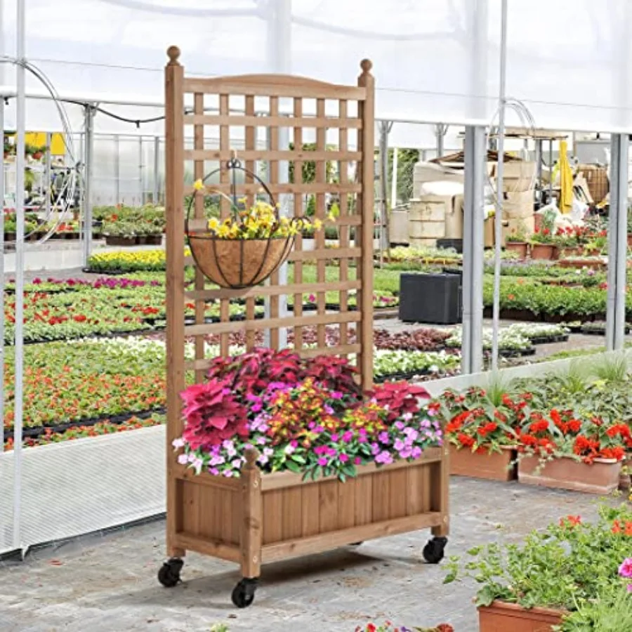 Planter Box with Trellis Rolling Raised Garden Bed on Wheels