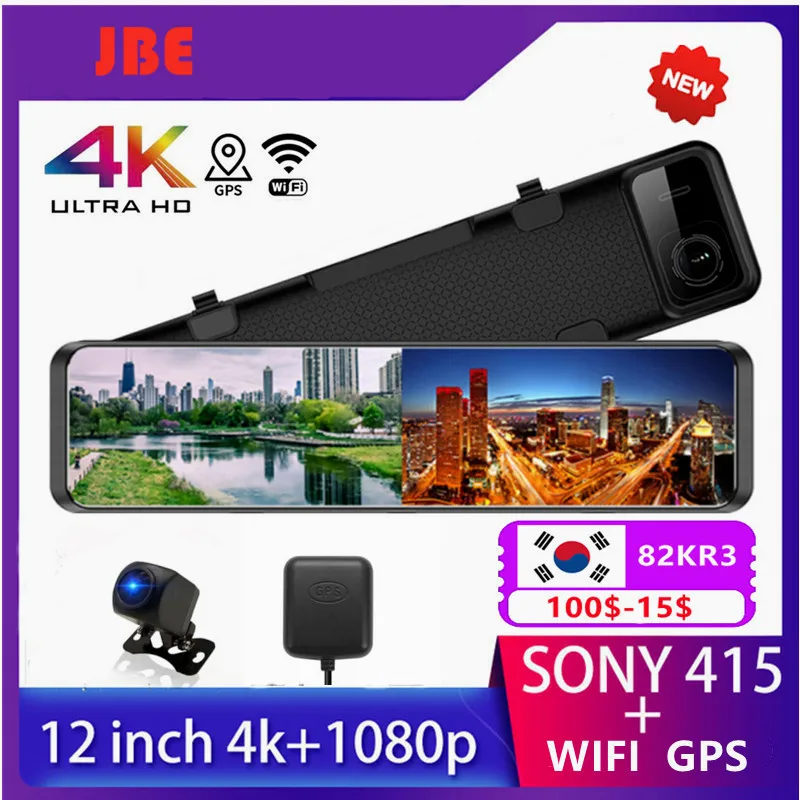 

12Inch Dash Cam 4K 2160P Sony IMX415 Drive Video Recorder Rearview Mirror Dual Lens Dashcam Front and Rear Car DVR Dash Camera