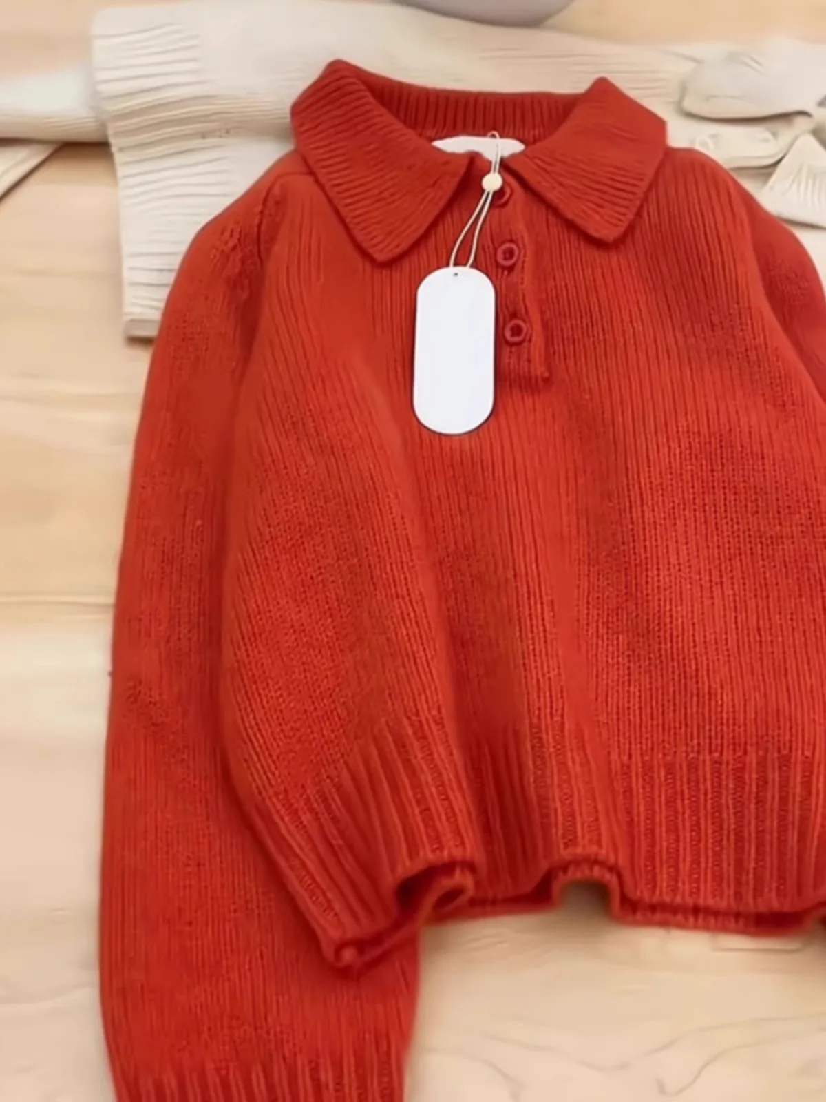 برتقالي أحمر ترتيب الأسرة طوق محبوك سترة المرأة الخريف الشتاء الأكمام البلوز النمط الفرنسي الصلبة تنوعا فضفاض لاعبا #5