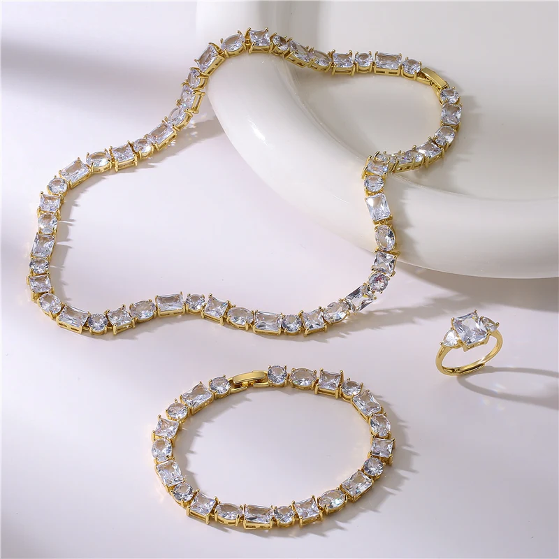 HECHENG,Luxury necklace for women AAAAA Zircon Choker Bracelet Ring Earrings Jewelry Set Christmas gifts wholesale