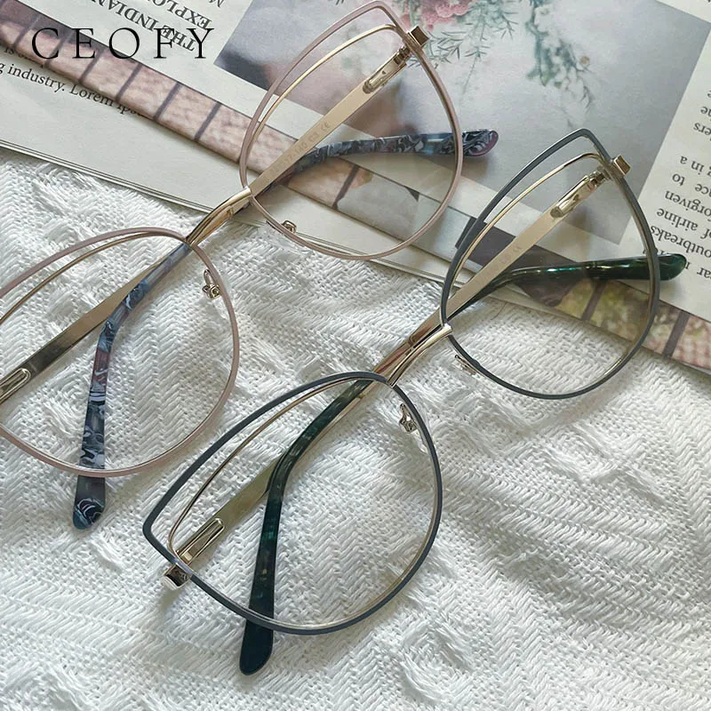 

Ceofy Women Fashion Glasses Frame Pink Cat Eye Brand Design Optical Myopia Prescription Eyeglasses Frame for Women High Quality