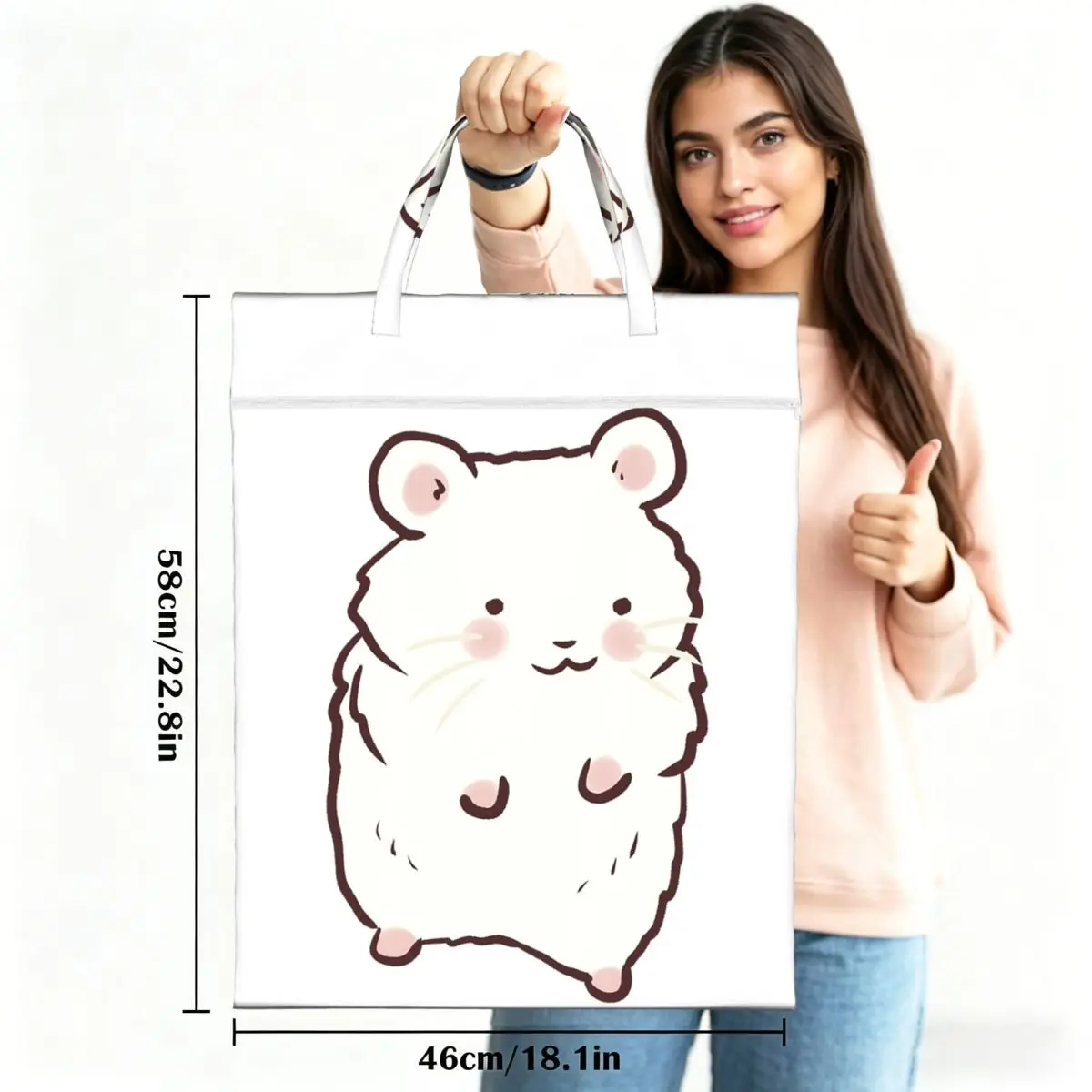 Cute Hamster Drawing Travel Laundry Bag Waterproof Reusable Dirty Clothes Pouch Gym Yoga Vacation Washing Basket