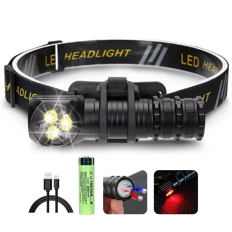 LED Charging Headlight Multifunctional Head Mounted Flashlight Tail Magnetic Suction Outdoor Emergency Lighting Work Light