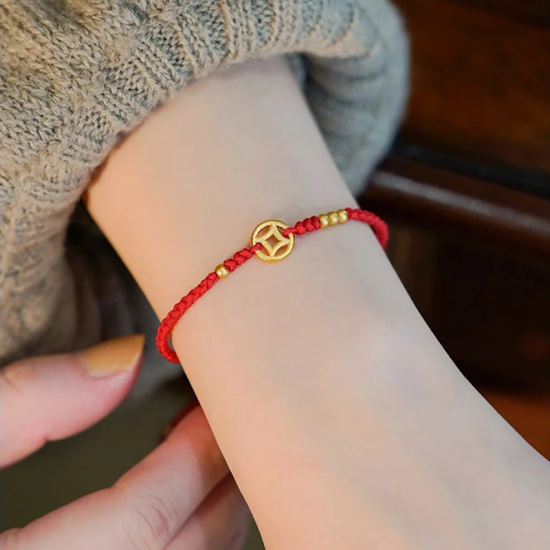 النمط الصيني قابل للتعديل الأحمر سوار سحر اليدوية النحاس عملة حبل مضفر سلسلة النساء الرجال محظوظ الأزياء والمجوهرات صديق هدية #2