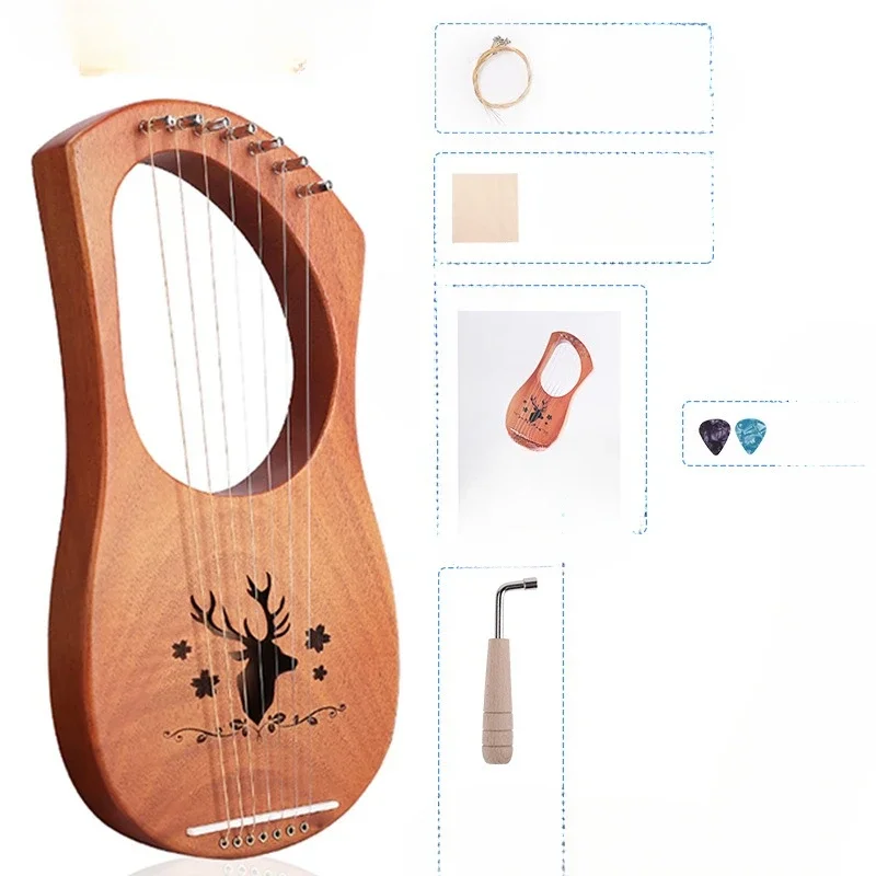 

Strings Lyre Harp Mahogany Wood Harp Piano Stringed Musical Instrument With Tuning Wrench Spare Strings