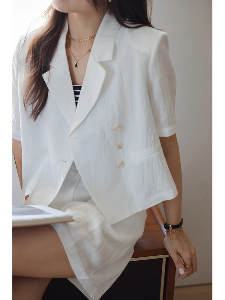 

WangFeiJia Linen Summer Suit Casual Sle ort Sve Suit Jaet And orts Women's Faion Set Unique Design 2026 New Arrival