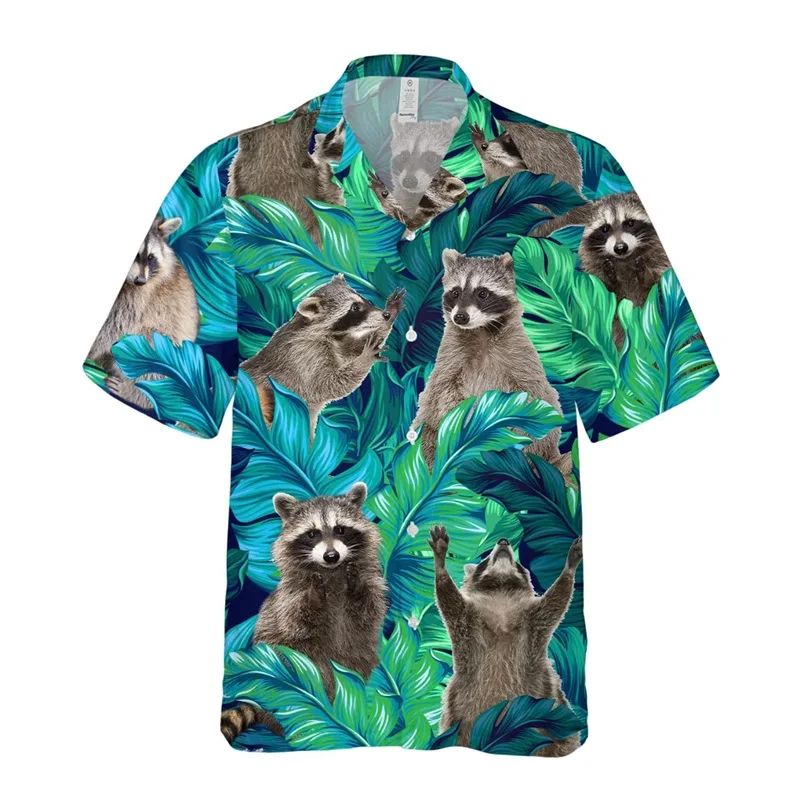 3D Print Funny Animal Hawaiian Shirts For Men Women Summer Short Sleeve Casual Relaxed-Fit Button Down Beach Shirt Mens Tshirt