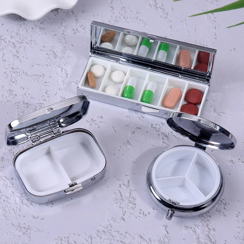 1PC Portable Travel Essential Pill Splitters Pill Case Container For Medicines Organizer Metal Pill Box