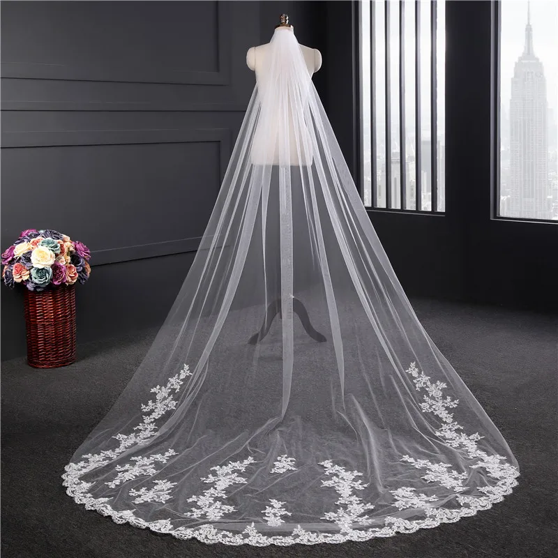 Graceful Wedding Veil Appliques One Layer Cathedral Length Veils Applique Edge Velo De Cabeza robes de soirée Customized