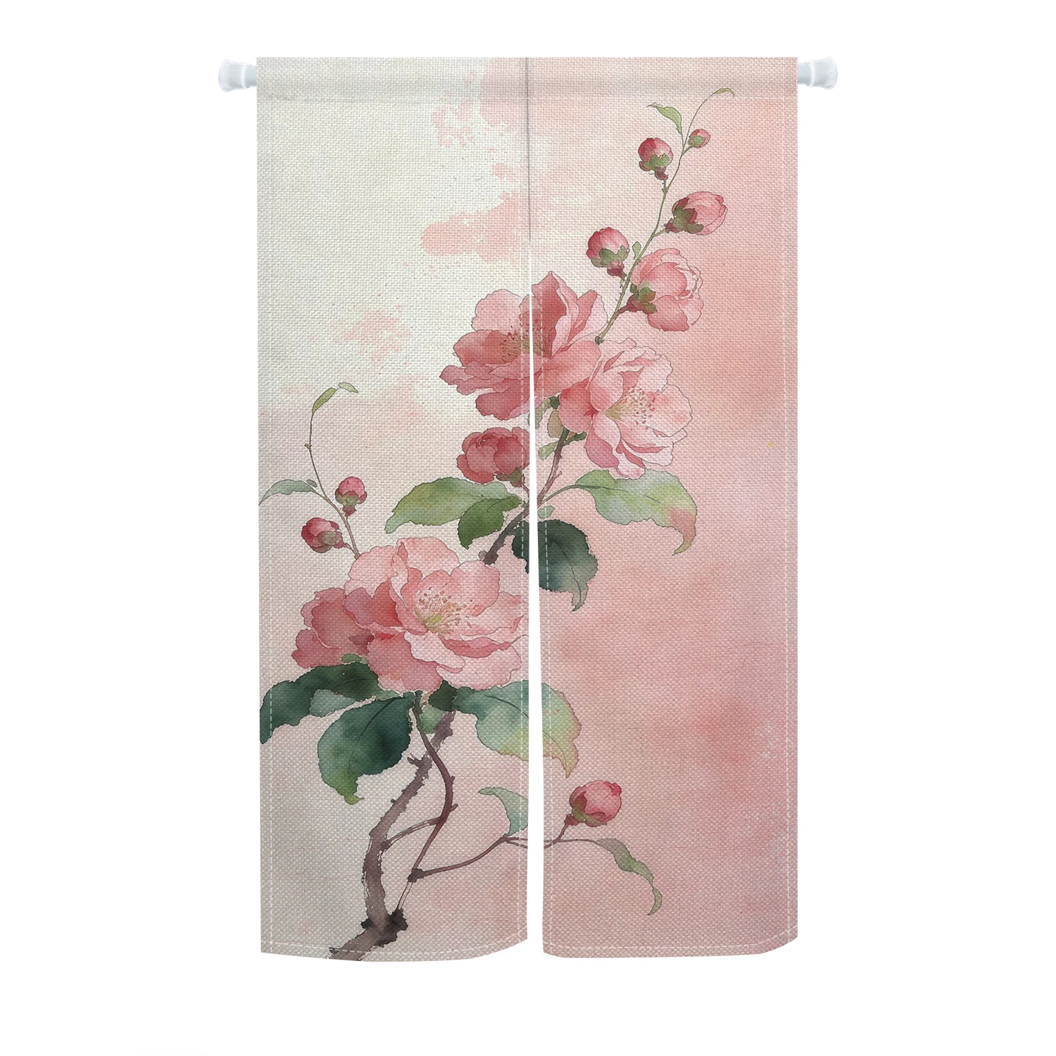 watercolor lotus noren door curtain peaceful nature art white flower green leaf half panel home decor Can be used as a partition