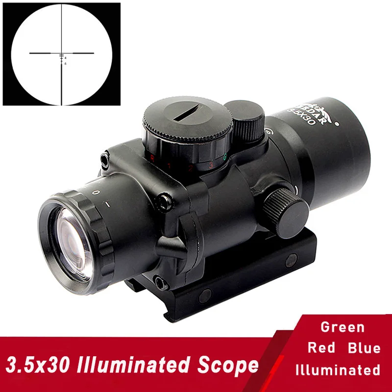 

3.5x30 Mil-Dot Scope Red Green Blue Illuminated Riflescope Tactical Compact Lightweight Optics Holographic Collimator Sight