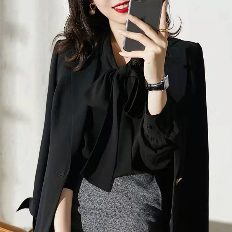 

Chiffon Shirt Women's Spring New Korean Loose Long-sleeved Streamers Elegant Temperament Versatile Top