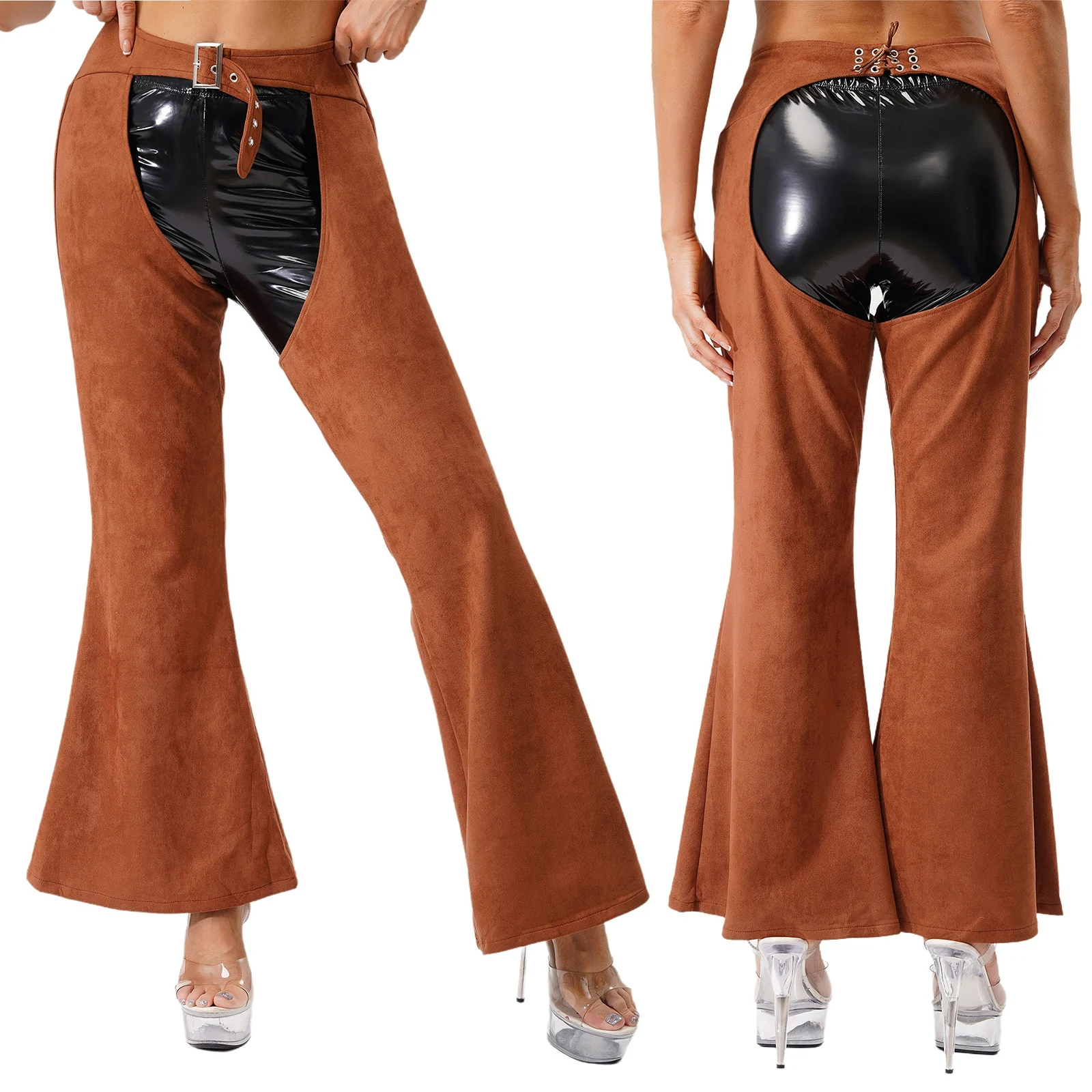 

Women Vintage Crotchless Chap Pants for Halloween Carnival Cowboy Cowgirl Hippies Cosplay Pant Fashion Party Raves Dancewear