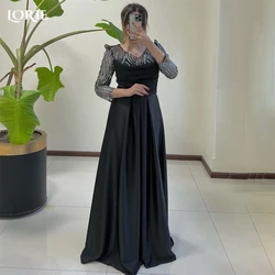 LORIE Elegant Glitter Lace Formal Prom Dresses A-Line Pleated O-Neck Cap Sleeves Evening Dress Arabia Dubai Bride Party Gowns