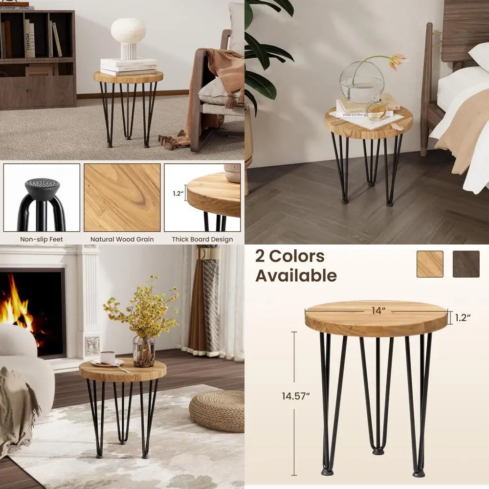 Elm Nesting Coffee Table with Metal Legs, Non-Slip Feet, 14x14x16, Natural Finish