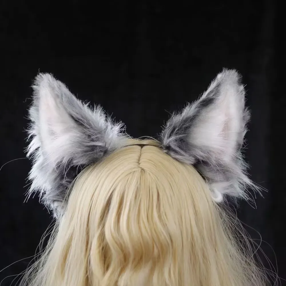 مخصص هالوين الكلب الحدود الكولي آذان Hairhoop Heagwear ذيل رمادي أسود أبيض ل أنيمي لوليتا تأثيري حلي الملحقات #6