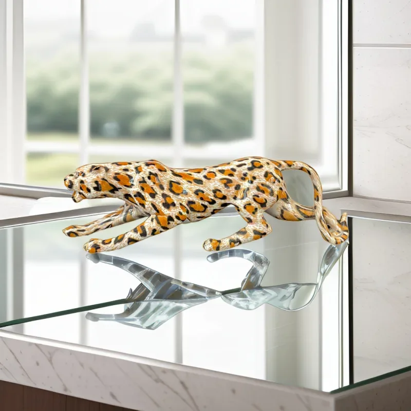 

X22Simulated Leopard Animal Model Resin Figurine Animal Sculptures Cheetah Jaguar Home Decoration Decorative Figurines
