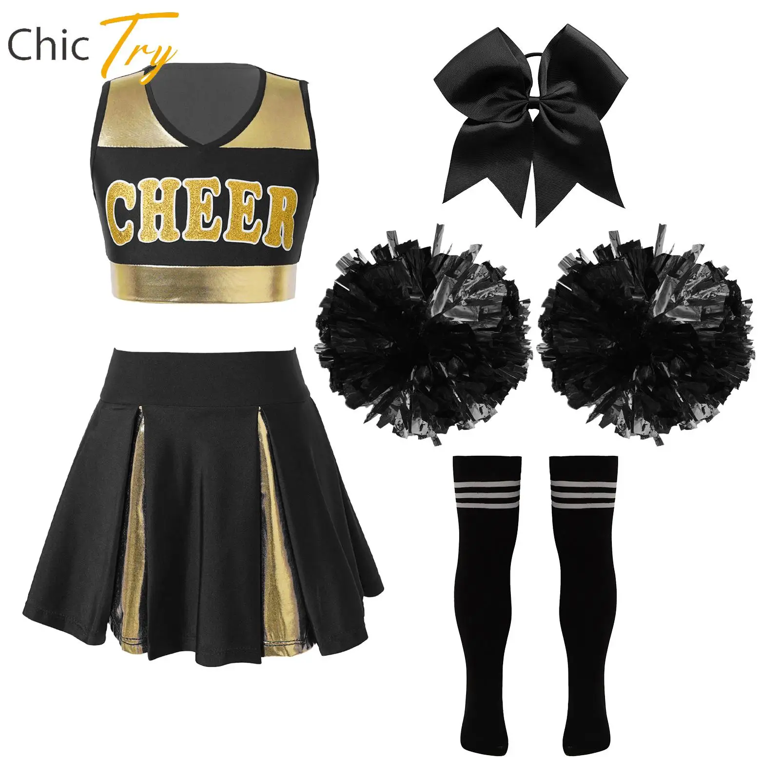 

Kids Cheerleader Dance Outfits for Girls Modern Performance Costume Cheerleading Uniform Halloween Fancy Dress Up Party Costume
