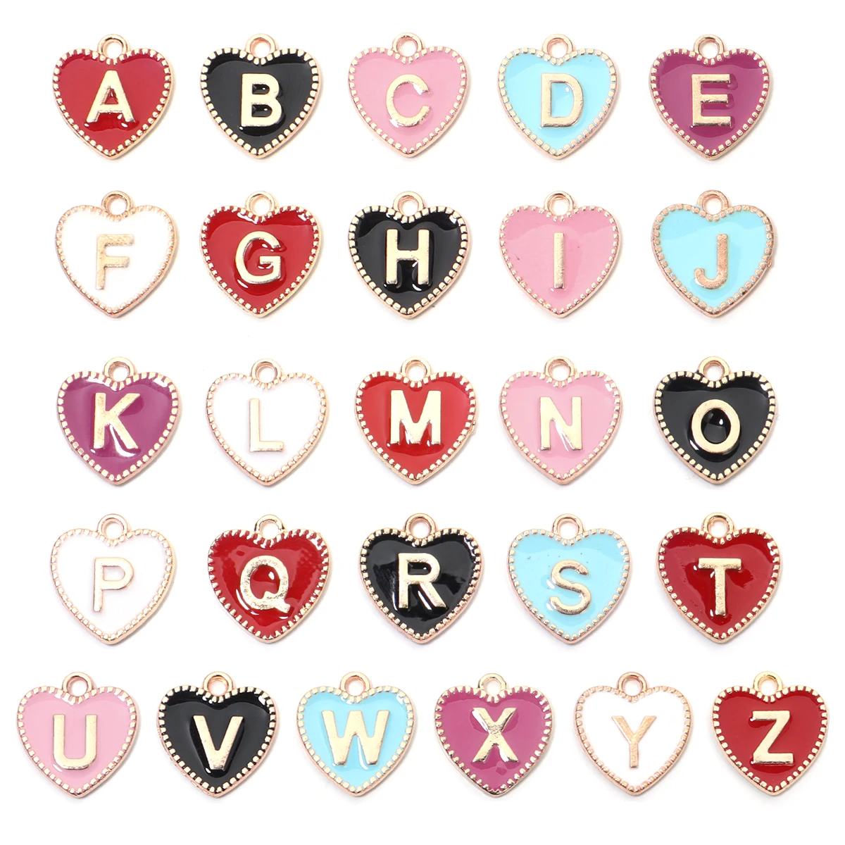 

26pcs/bag Enamel Charms Double Face Heart- shaped Pendant Alphabet Initial Letter Charm For Jewlery Making Bracelet Accessories