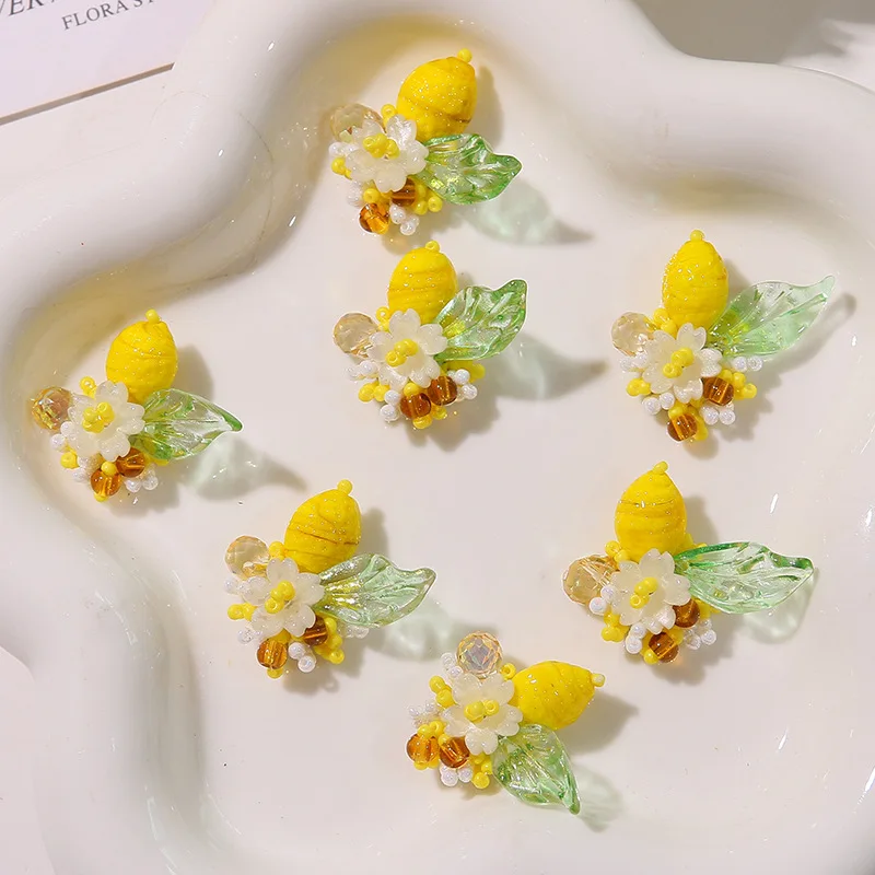 Shoe Charms 1 Piece Resin Lemon Flower 3cm Summer Refreshing DIY for Jelly Clog Sandals Princess Crystal Korean Style