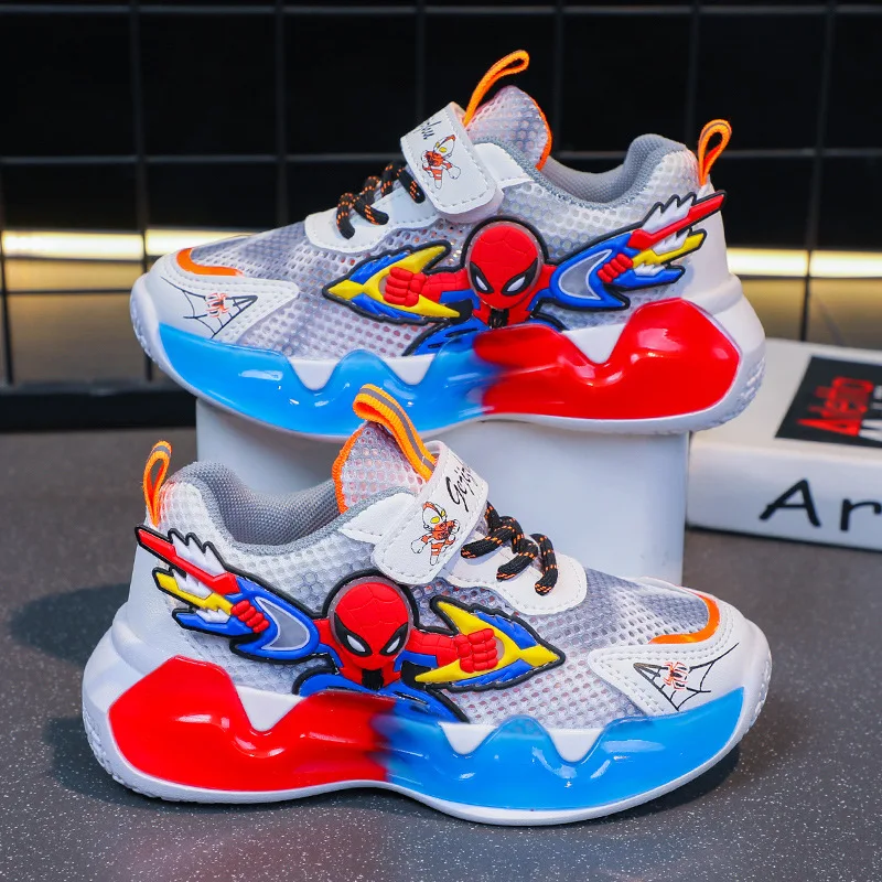 Disney Kinderschoenen Mode Cartoon Spiderman Sneakers Voor Jongens Ademende Sportschoenen Anti-Slip Peuter Schoenen Student Schoenen