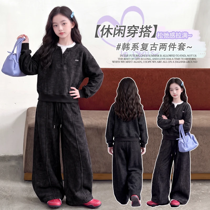 Children Sweatshirt 2Pecs Sets 2026 New Aw Boys Girls Cute Fake 2Pec Hoodie +Pants Kid Teen Cotton Sporty Outwear Clothing Suit
