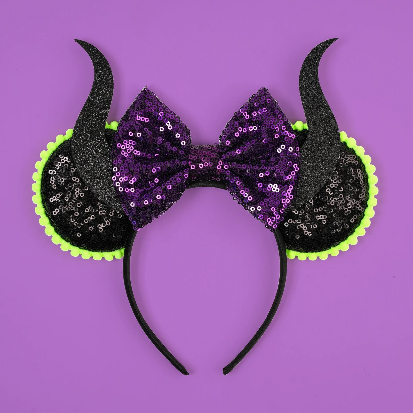 

1 шт., повязка на голову с уголком дьявола на Хэллоуин, блестки, бант, замок, ухо Микки и Минни, забавные обручи для волос, тематическая вечеринка для девочек, идеальные аксессуары