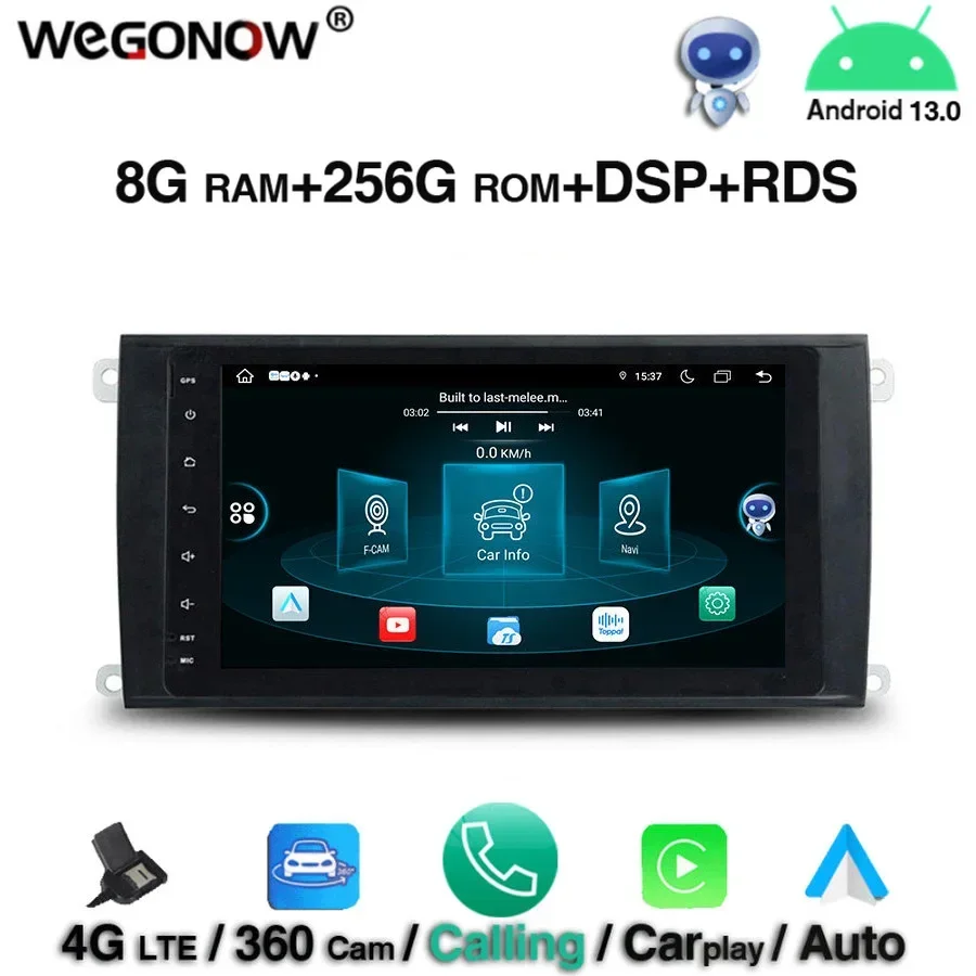 360 DSP IPS Android 13.0 8G RAM 256G ROM 8 Core Car DVD Player Wifi BT5.0 handfree RADIO GPS For Porsche Cayenne S GTS 2003-2010