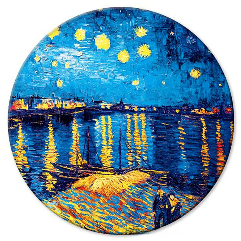 Van Gogh Oil Painting Circular Coaster Ceramic Absorbent Table Mat with Cork Wood Creative Dining Table Decorations