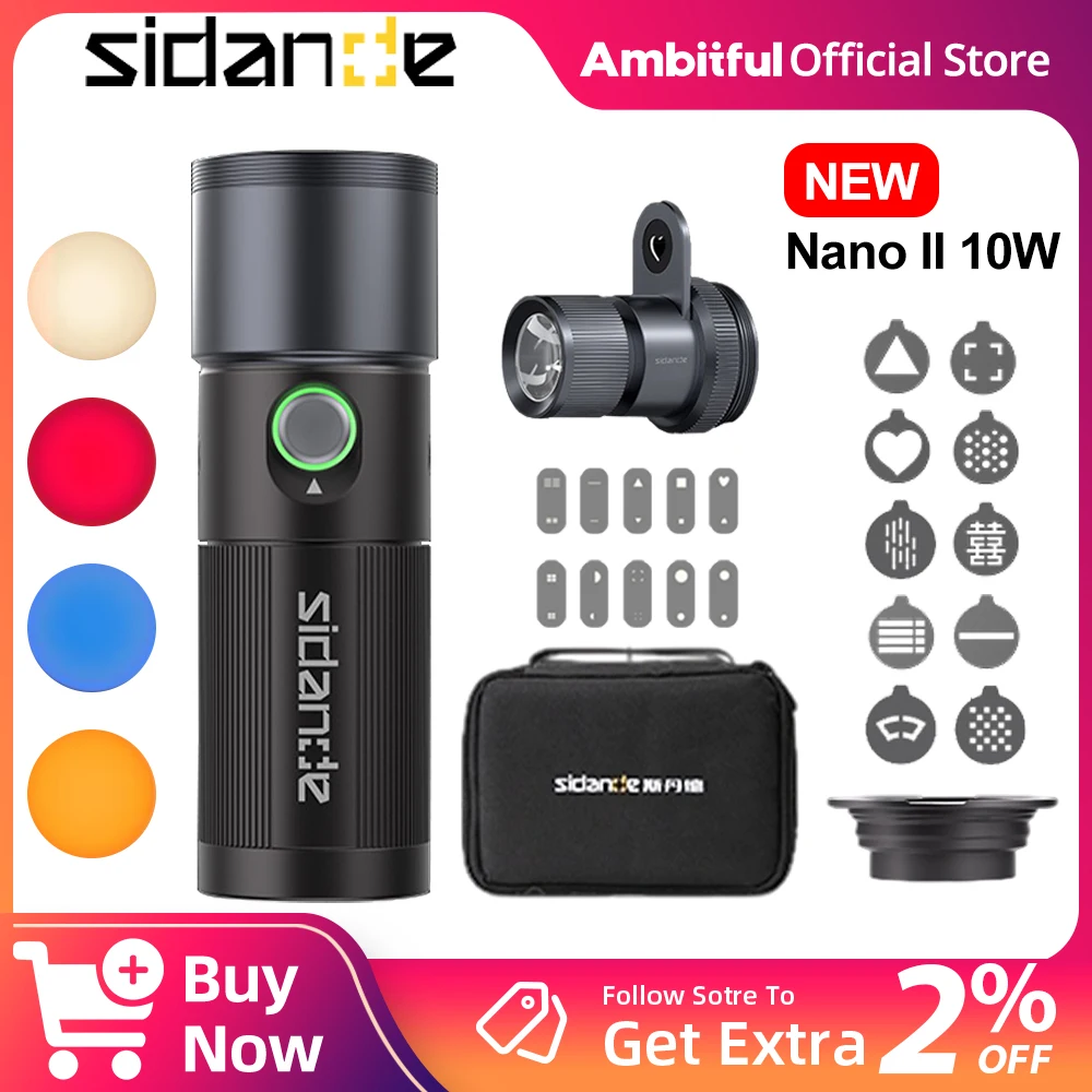 New SIDANDE Nano II 10W Projection Light Flashlight 10pcs Magnetic Projection Film Foul Colors With Mini Projection Snoot Kits