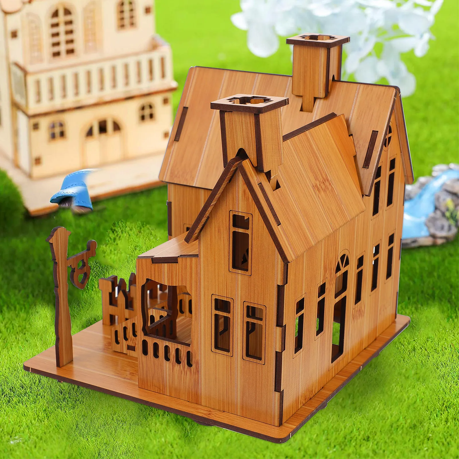 

1Pcs Creative Wooden House Assembly Puzzle Educational DIY Villa Jigsaw Decorative 3D Puzzle for Kids Parent-Child Interaction