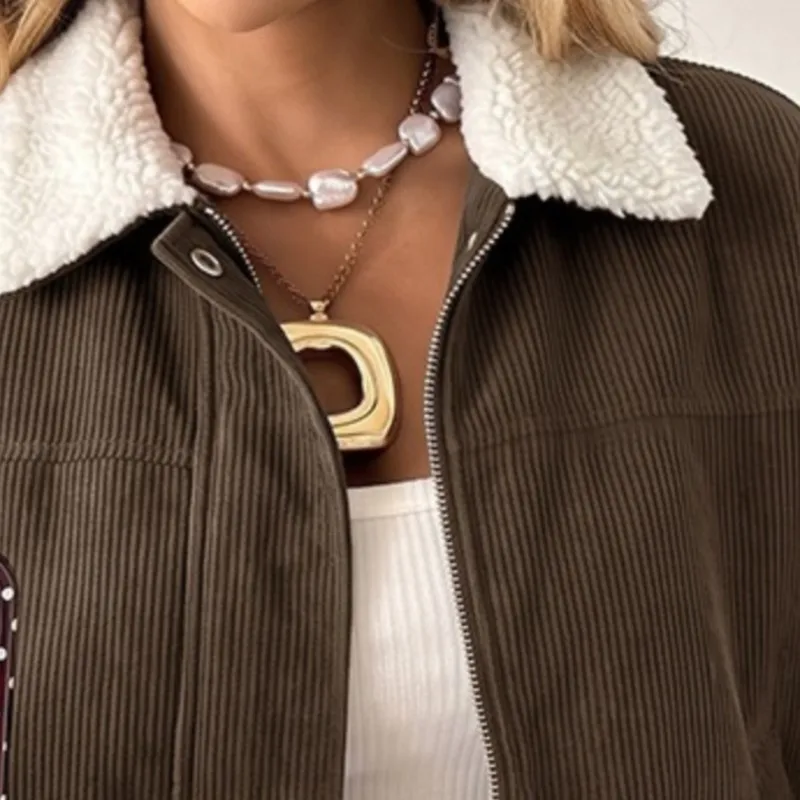 2026 New Women's Autumn And Winter Jacket With Contrasting Color Collar Fashionable Comfortable Versatile And Warm Daily Jacket