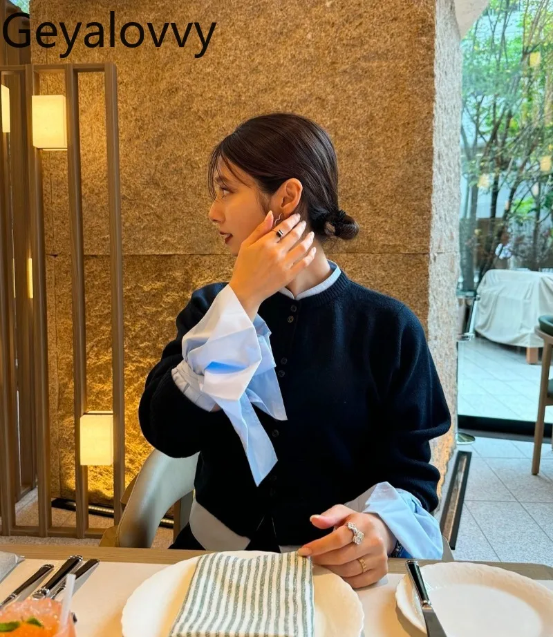 

Sweet Girl Round Neck Versatile Fake Two-Piece Sweater Spring Autumn New Versatile Single-Breasted Short Cardigan Jacket