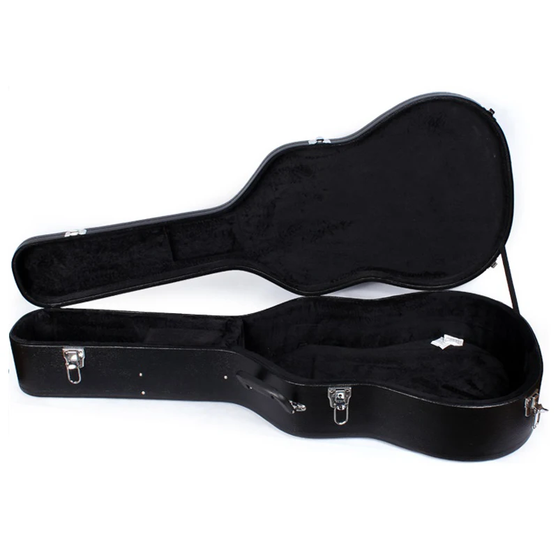 Wood Guitar Box Guitar Hardcase Black PVC Leather Material Velvet with Foam Lining for Acoustic or Classic Guitar 40\