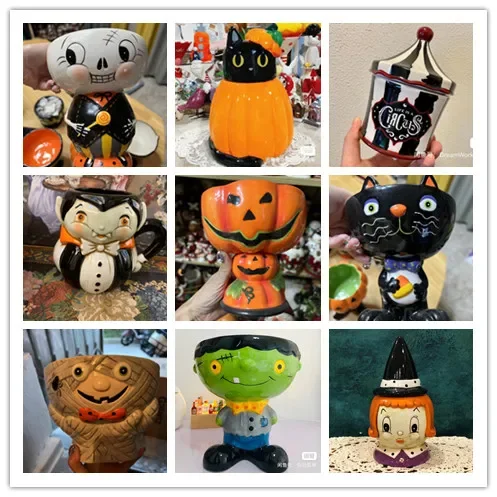 Cartoon Halloween All Saints' Day 3D Relief Handdrawn Ceramics Cake Candy Jar Storage Tank Teapot Tableware Household Dinnerware